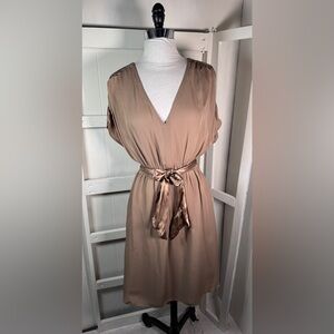 New Paul & Joe Beige 100% Silk Oversized Top Cinched Waist A-Line Dress BEADED
